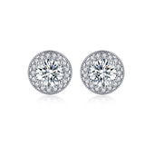 1.25ct Round Halo Diamond Stud Earrings, 925 Sterling Silver