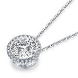 2.00ct Round Cut Diamond Halo Pendant, Bridal Halo Diamond Necklace, 925 Silver