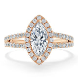 1.60ct Marquise Cut Moissanite Halo Engagement Ring, Tiffany Style, Available in White Gold, Platinum, Rose Gold or Yellow Gold