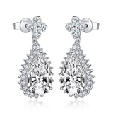 5.00ct Each Pear Cut Halo Diamond Drop Earrings, 925 Sterling Silver