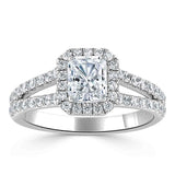 1.60ct Radiant Cut Moissanite Halo Engagement Ring, Classic Style, Available in White Gold, Platinum, Rose Gold or Yellow Gold