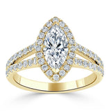 Lab-Diamond Marquise Cut Halo Engagement Ring, Tiffany Style, Choose Your Stone Size and Metal
