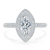 Lab-Diamond Marquise Cut Halo Engagement Ring, Tiffany Style, Choose Your Stone Size and Metal