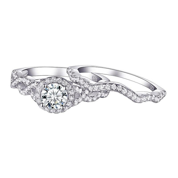 1.50ct Round Cut Twist Engagement Ring, Bridal Ring Set, 925 Sterling Silver