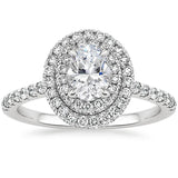 1.75ct Oval Cut Moissanite Double Halo Engagement Ring, Tiffany Style, Available in White Gold, Platinum, Rose Gold or Yellow Gold