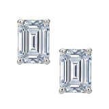 Classic Emerald Cut Diamond Stud Earrings, 925 Sterling Silver