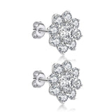 Daisy Cluster Diamond Stud Earrings, 925 Sterling Silver