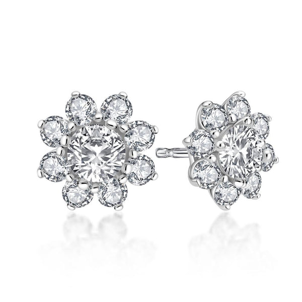 Daisy Cluster Diamond Stud Earrings, 925 Sterling Silver