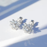 Daisy Cluster Diamond Stud Earrings, 925 Sterling Silver