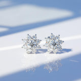 Daisy Cluster Diamond Stud Earrings, 925 Sterling Silver