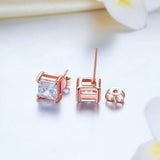 1.00ct each, Rose Gold, Classic Princess Cut Diamond Stud Earrings, 925 Sterling Silver
