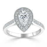 Lab-Diamond Pear Cut Engagement Ring, Classic Halo, Choose Your Stone Size and Metal