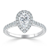 1.45ct Pear Cut Moissanite Engagement Ring, Classic Halo, Available in White Gold, Platinum, Rose Gold or Yellow Gold