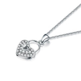 0.50ct Diamond Love Heart Lock Pendant, Love Heart Diamond Necklace, 925 Silver