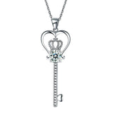 1.25ct Diamond Love Heart Crown Key Pendant, Heart Diamond Necklace, 925 Silver