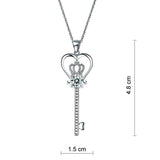 1.25ct Diamond Love Heart Crown Key Pendant, Heart Diamond Necklace, 925 Silver