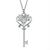 1.50ct Vintage Diamond Love Heart Key Pendant, Heart Diamond Necklace, 925 Silver