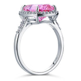6.00ct Classic Cushion Cut Pink Diamond Halo Engagement Ring, Diamond Shoulders, 925 Silver