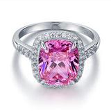6.00ct Classic Cushion Cut Pink Diamond Halo Engagement Ring, Diamond Shoulders, 925 Silver