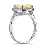 6.00ct Classic Cushion Cut Yellow Diamond Halo Engagement Ring, Diamond Shoulders, 925 Silver