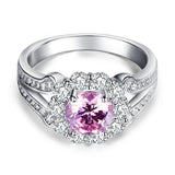 1.25ct Vintage Diamond Halo, Pink Round Brilliant Cut Engagement Ring