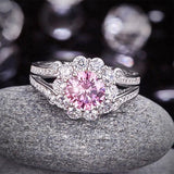 1.25ct Vintage Diamond Halo, Pink Round Brilliant Cut Engagement Ring