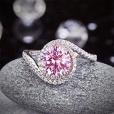 2.50ct Pink Diamond Engagement Ring, Round Brilliant Cut, Twist Design, 925 Silver