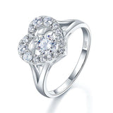 0.25ct Heart Halo Spinning Diamond Ring, Round Cut, 925 Silver