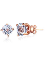 2.50ct each, Round Cut White Topaz Earrings, 14kt Rose Gold