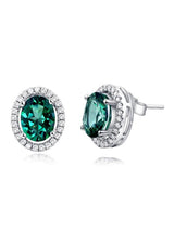 1.65ct each, Oval Cut Green Topaz and Diamond Earrings, 14kt White Gold