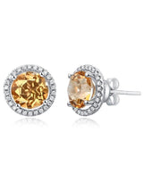 2.50ct each, Round Cut Citrine and Diamond Earrings, 14kt White Gold