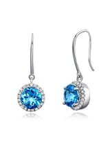 1.55ct each, Round Cut Blue Topaz and Diamond Earrings, 14kt White Gold