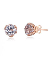 2.50ct each, Vintage Round Cut White Topaz and Diamond Earrings, 14kt Rose Gold