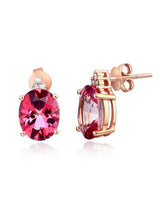 3.50ct each, Oval Cut Pink Topaz Earrings, Gemstone and Diamond Earrings, 14kt Rose Gold