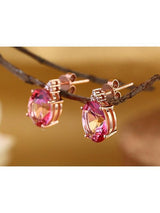 3.50ct each, Oval Cut Pink Topaz Earrings, Gemstone and Diamond Earrings, 14kt Rose Gold
