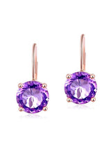 2.00ct each, Round Cut Amethyst Drop Earrings, 14kt Rose Gold