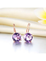 2.00ct each, Round Cut Amethyst Drop Earrings, 14kt Rose Gold