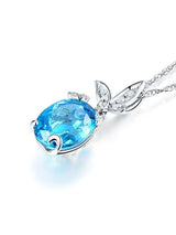 3.00ct Oval Cut Blue Topaz Pendant, Gemstone and Diamond Necklace, 14kt White Gold