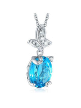 3.00ct Oval Cut Blue Topaz Pendant, Gemstone and Diamond Necklace, 14kt White Gold