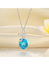 3.00ct Oval Cut Blue Topaz Pendant, Gemstone and Diamond Necklace, 14kt White Gold