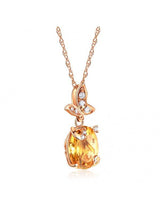 2.00ct Oval Cut Citrine Pendant, Gemstone and Diamond Necklace, 14kt White Gold