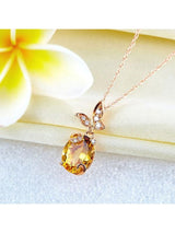 2.00ct Oval Cut Citrine Pendant, Gemstone and Diamond Necklace, 14kt White Gold