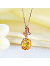 2.00ct Oval Cut Citrine Pendant, Gemstone and Diamond Necklace, 14kt White Gold