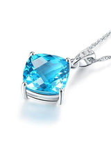 4.00ct Cushion Cut Blue Topaz Pendant, Gemstone and Diamond Necklace, 14kt White Gold