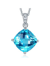 4.00ct Cushion Cut Blue Topaz Pendant, Gemstone and Diamond Necklace, 14kt White Gold