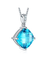 4.00ct Cushion Cut Blue Topaz Pendant, Gemstone and Diamond Necklace, 14kt White Gold