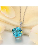 4.00ct Cushion Cut Blue Topaz Pendant, Gemstone and Diamond Necklace, 14kt White Gold