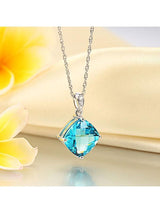 4.00ct Cushion Cut Blue Topaz Pendant, Gemstone and Diamond Necklace, 14kt White Gold