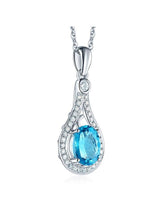 2.50ct Oval Cut Blue Topaz Pendant, Gemstone and Diamond Necklace, 14kt White Gold