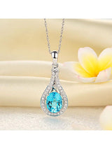 2.50ct Oval Cut Blue Topaz Pendant, Gemstone and Diamond Necklace, 14kt White Gold